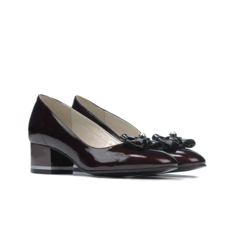 Women stylish, elegant shoes 1270 patent bordo satin