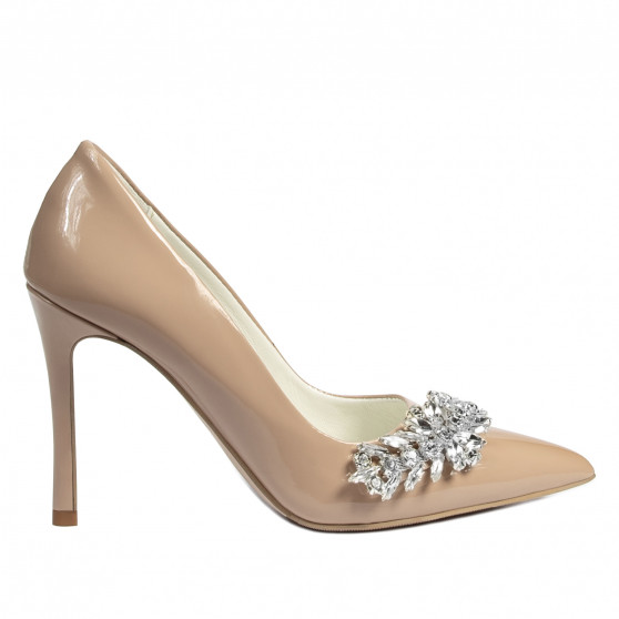 Women stylish, elegant shoes 1300 patent camel