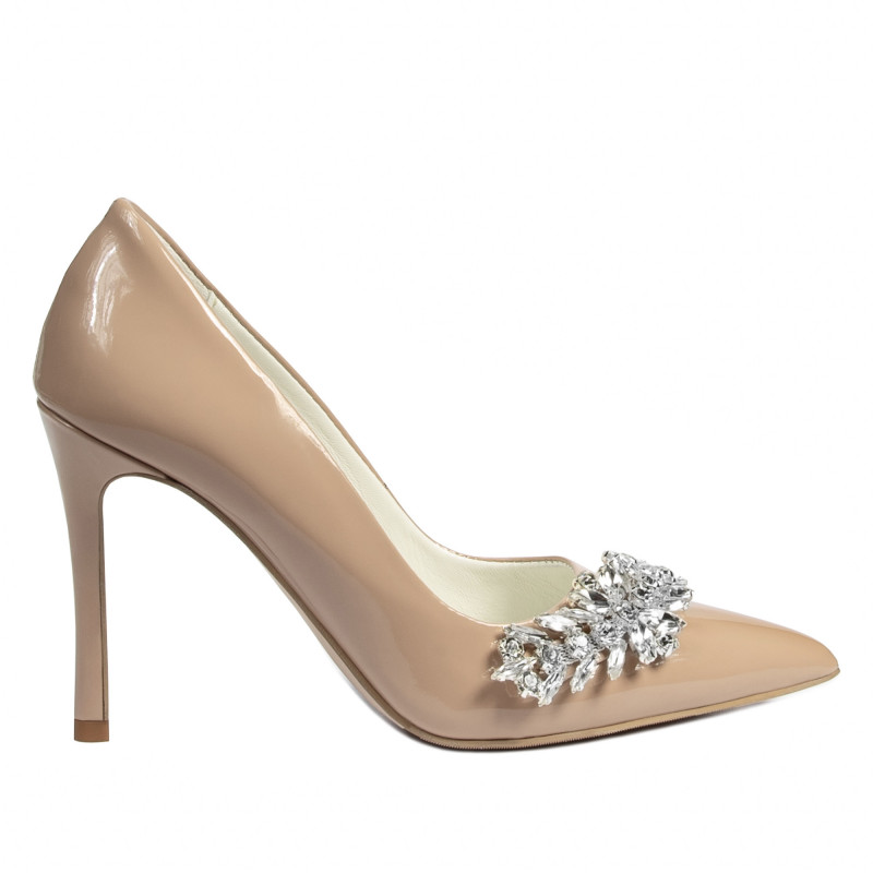 Women stylish, elegant shoes 1300 patent camel