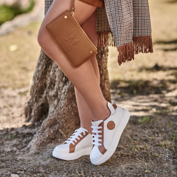 Women sport shoes 6073 white+camel lifestyle