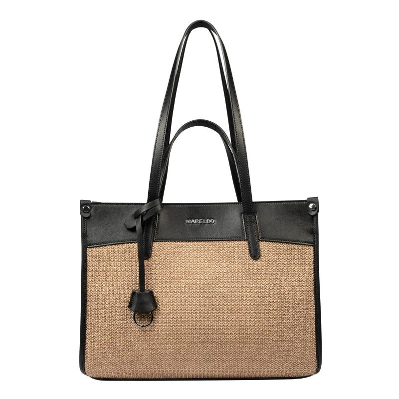Women beach bag 045g 01 black napa+rafie caramel