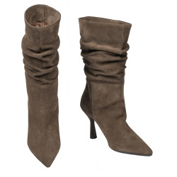 Ghete cu toc dama 1410 velour chocolate