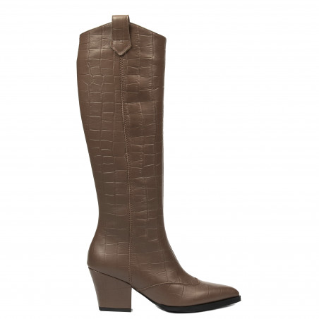 Cizma cu toc dama 1413 croco cafe